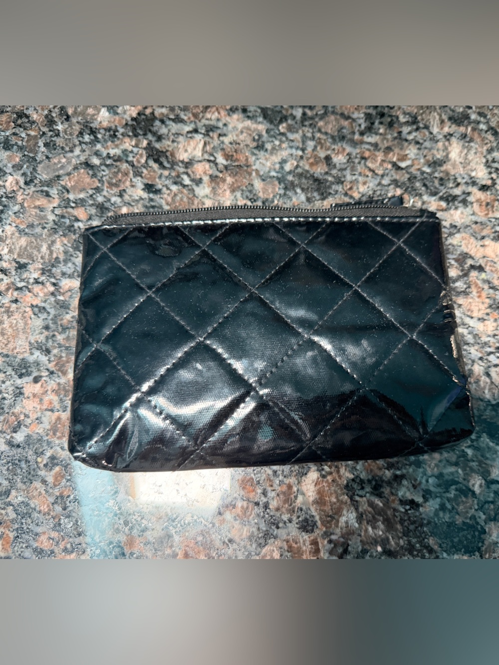 Quilted Black Zip Cosmetic Pouch